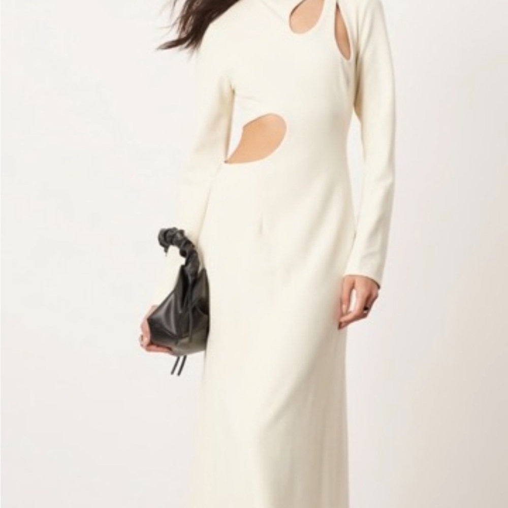 ASOS Cream Long Sleeve Cutout Maxi Dress